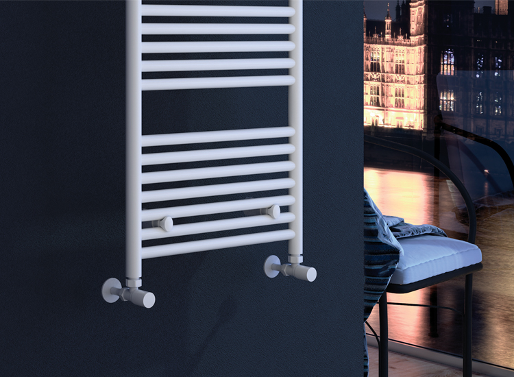 白色斜角圆形散热器阀